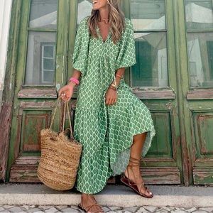 Boho Boutique Dress, Size XL Green/White